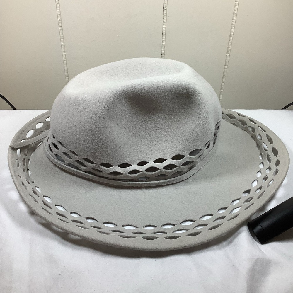 Gray‎ Wool Felt Fedora Hat Laser Cut Wide Brim Distinctive Design
